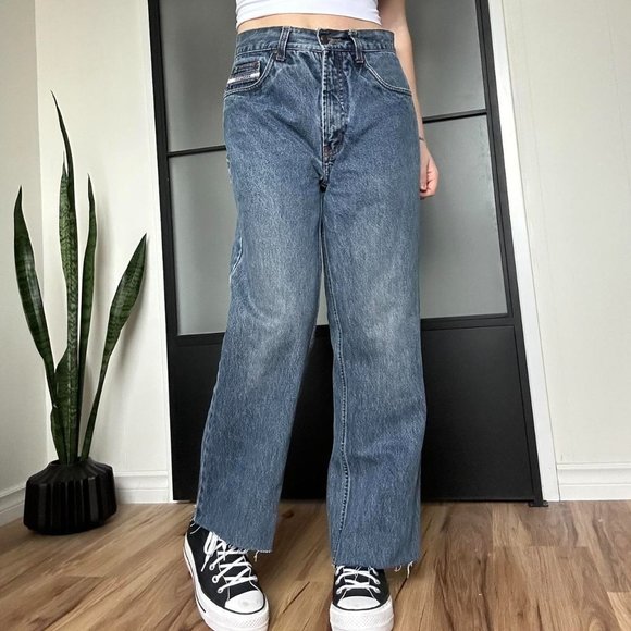 90s Vintage Eldorado Straight Leg Denim Jeans with Distressed Hem - Picture 2 of 4